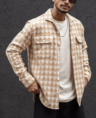 Beige Checks Regular Fit Full Sleeves Shirt