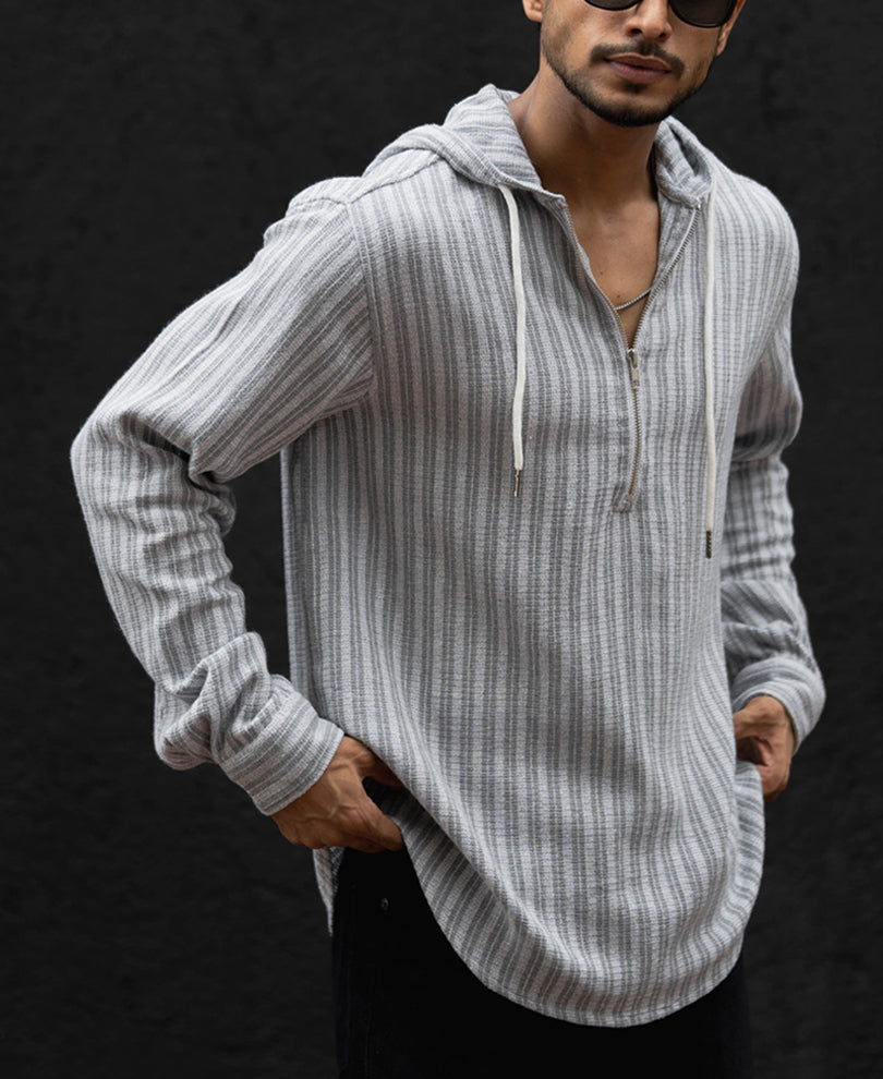 Grey Regular Fit Full Sleeves Hoodie Shirt
