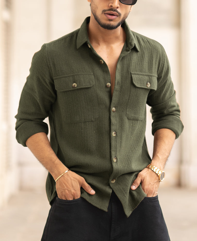 Olive Flannel Overshirt