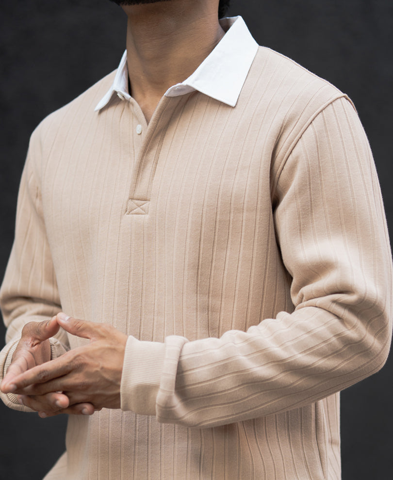 Light Beige Full Sleeves Regular Fit T-Shirt