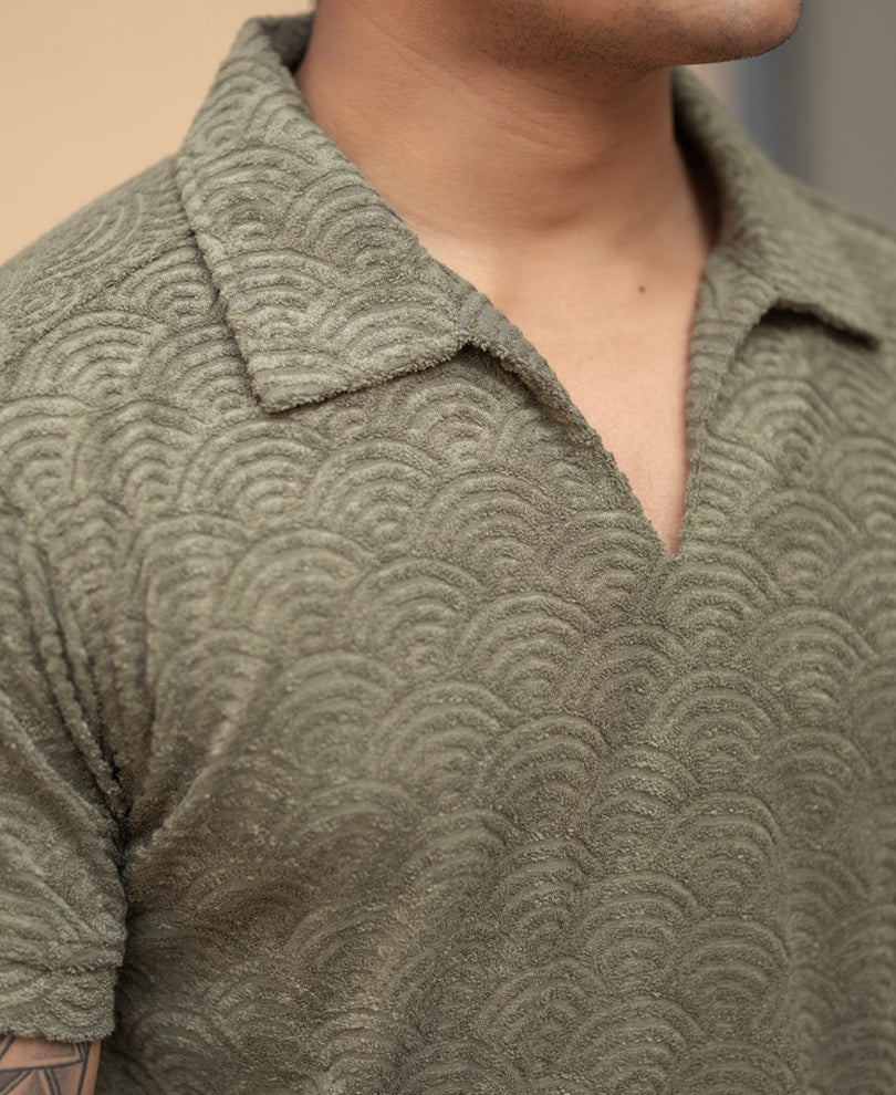 Green Structured Regular fit Polo T-Shirt