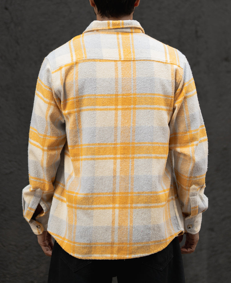 Mustard And Off-White Checks Regular Fit Full Sleeves Shirt
