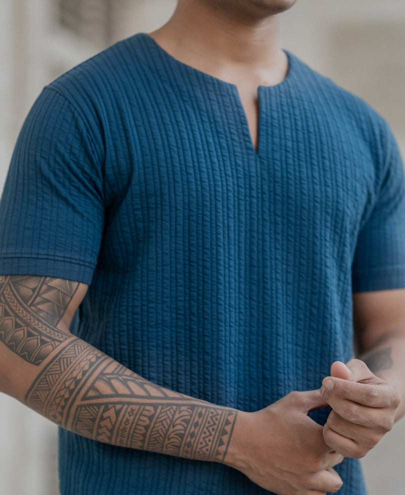 Blue Structured Stripe T-Shirt