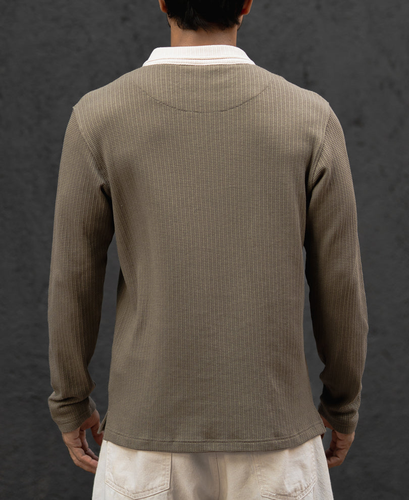 Green Olive Regular Fit Full Sleeves T-Shirt