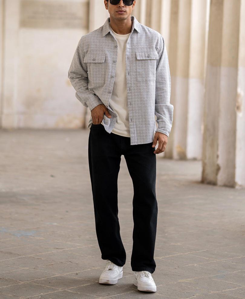 Grey Structured Double Pocket Shirt