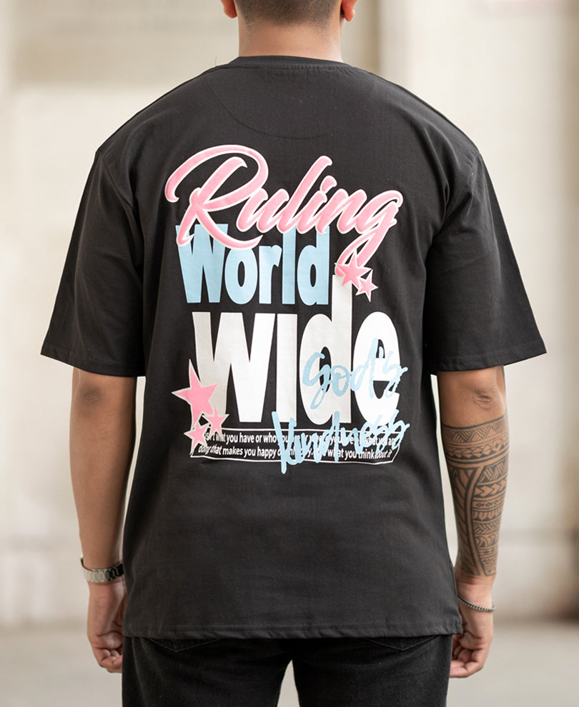 Black Ruling Printed Oversized T-Shirt