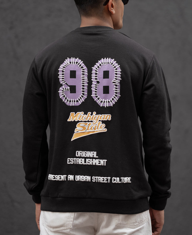 Black Printed Regular Fit Full Sleeves T-Shirt