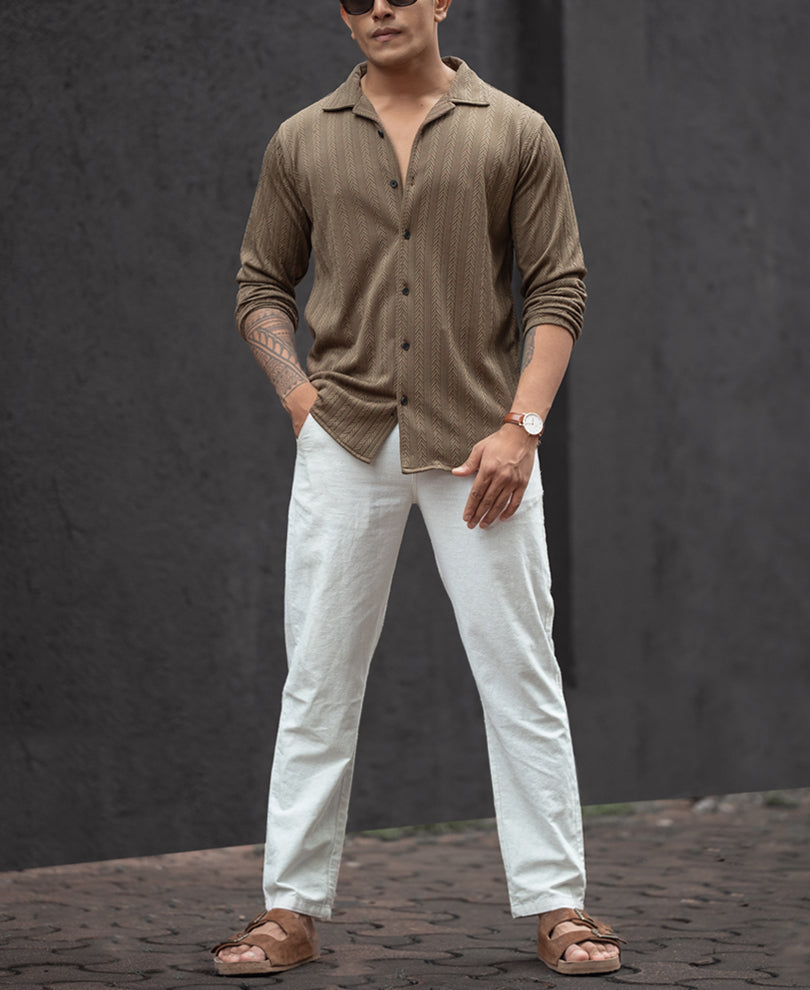 Brown Structured Regular Fit Full Sleeves Shirt