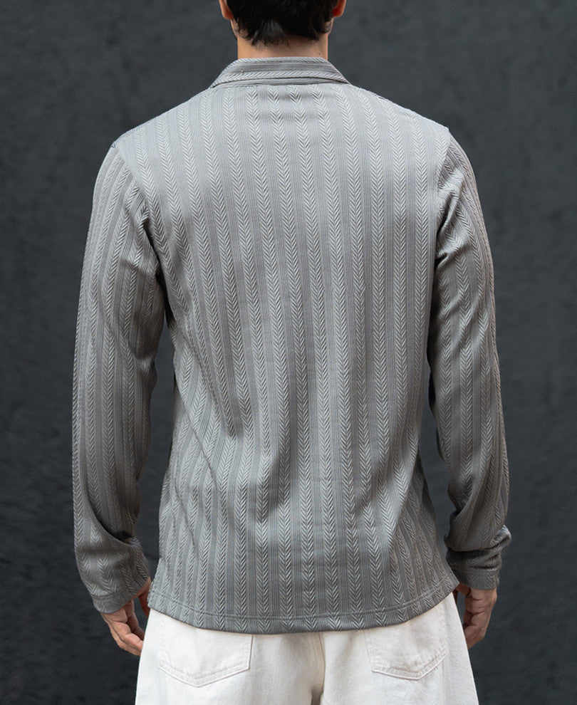Grey Structured Regular Fit Full Sleeves T-Shirt