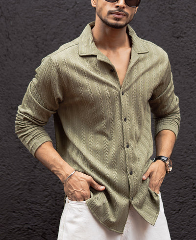 Olive Green Structured Full Sleeves Shirt