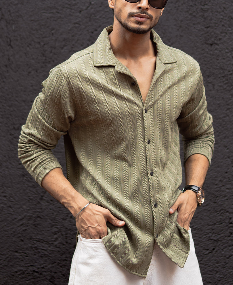 Olive Green Structured Full Sleeves Shirt