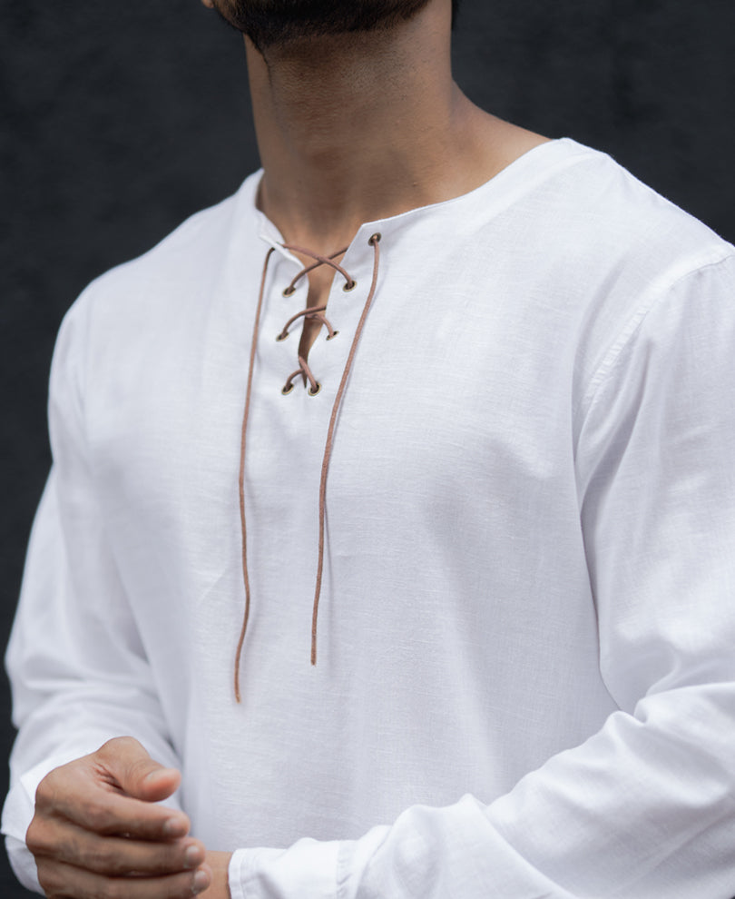 White Regular Kurta Style Full Sleeves Shirt