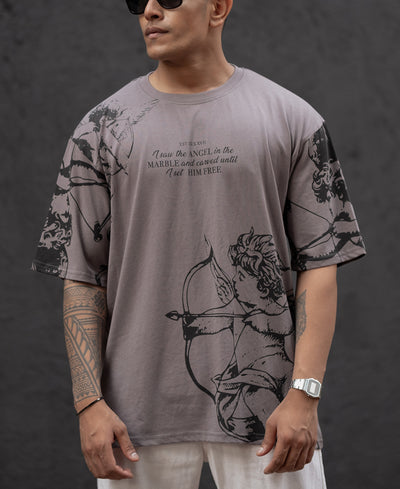 Grey Printed Oversized T-Shirt
