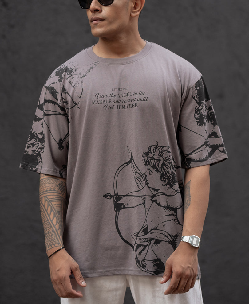 Grey Printed Oversized T-Shirt