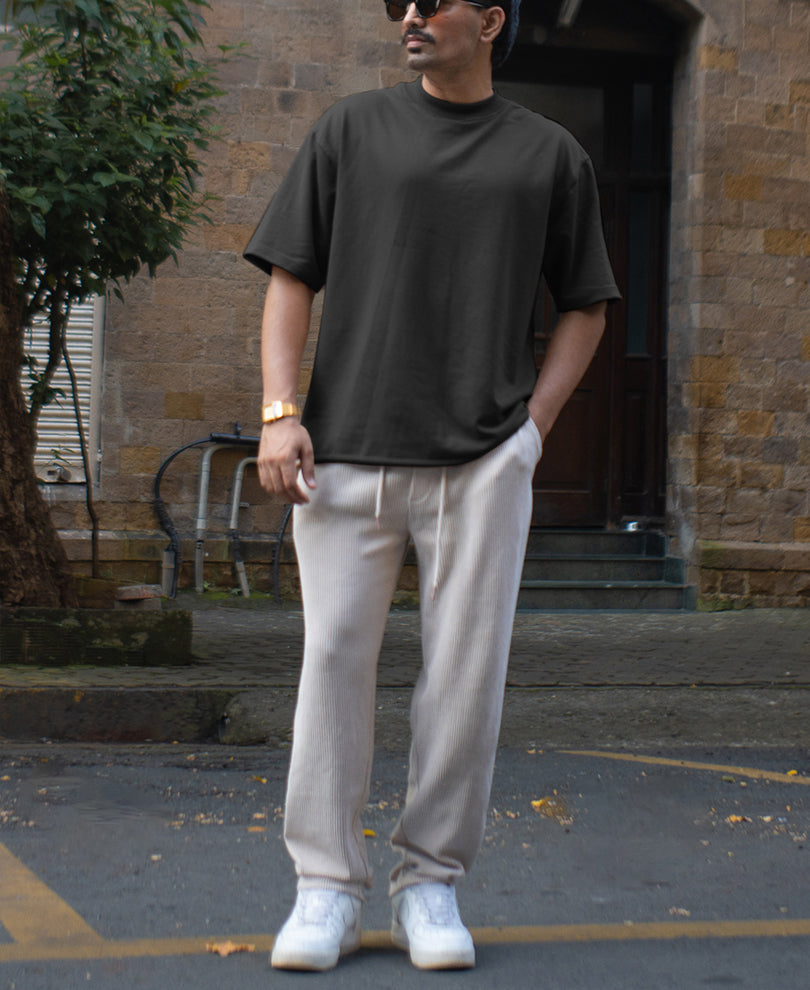 Light Beige Corduroy Regular Fit Track Pant