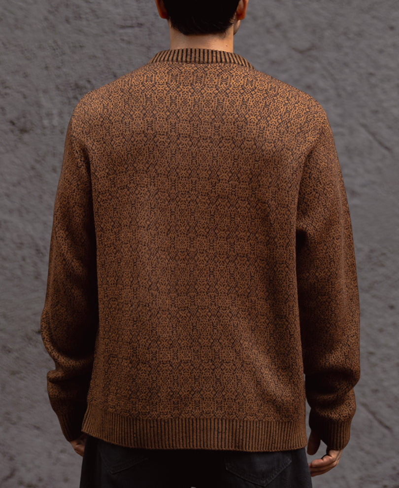 Brown Regular Fit Full Sleeves Round Neck Sweater