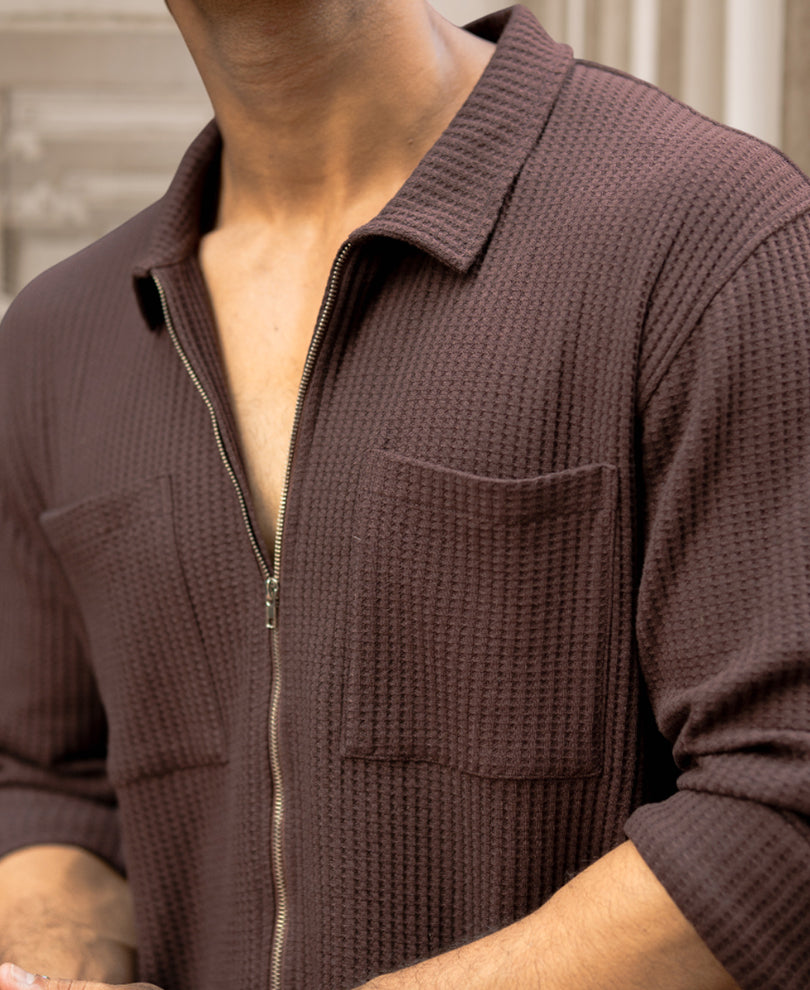 Dark Brown Full Sleeves Regular Fit Shirt