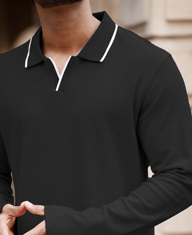 Black Knitted Polo T-Shirt