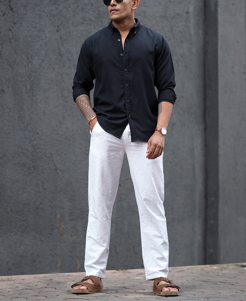 Black Plain Regular Fit Full Sleeves Shirt