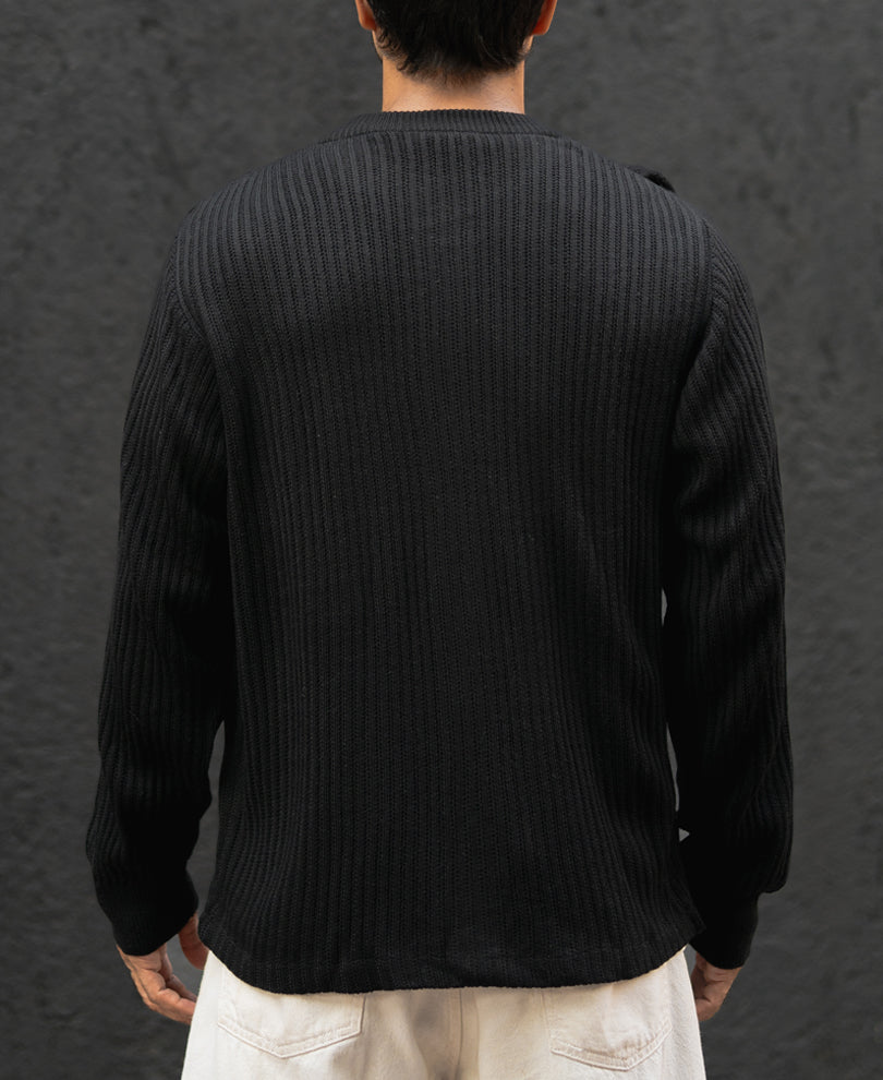Black Regular Fit Full Sleeves Sweater Jacket