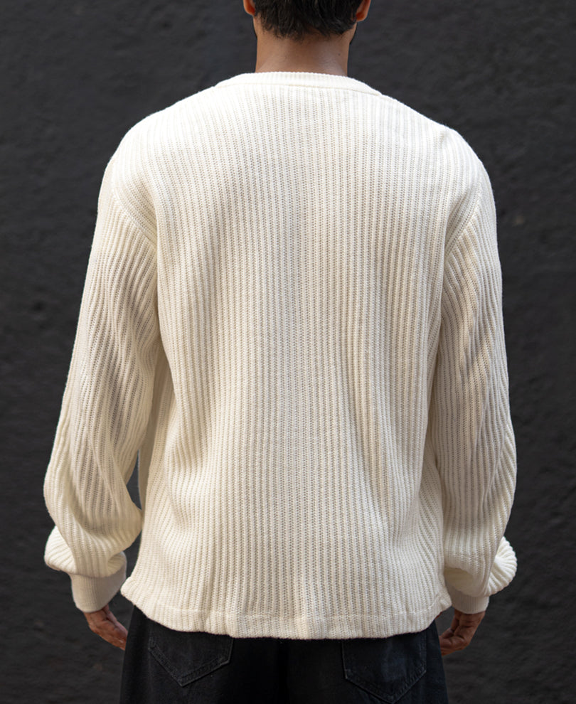 Off White Regular Fit Full Sleeves Sweater Jacket