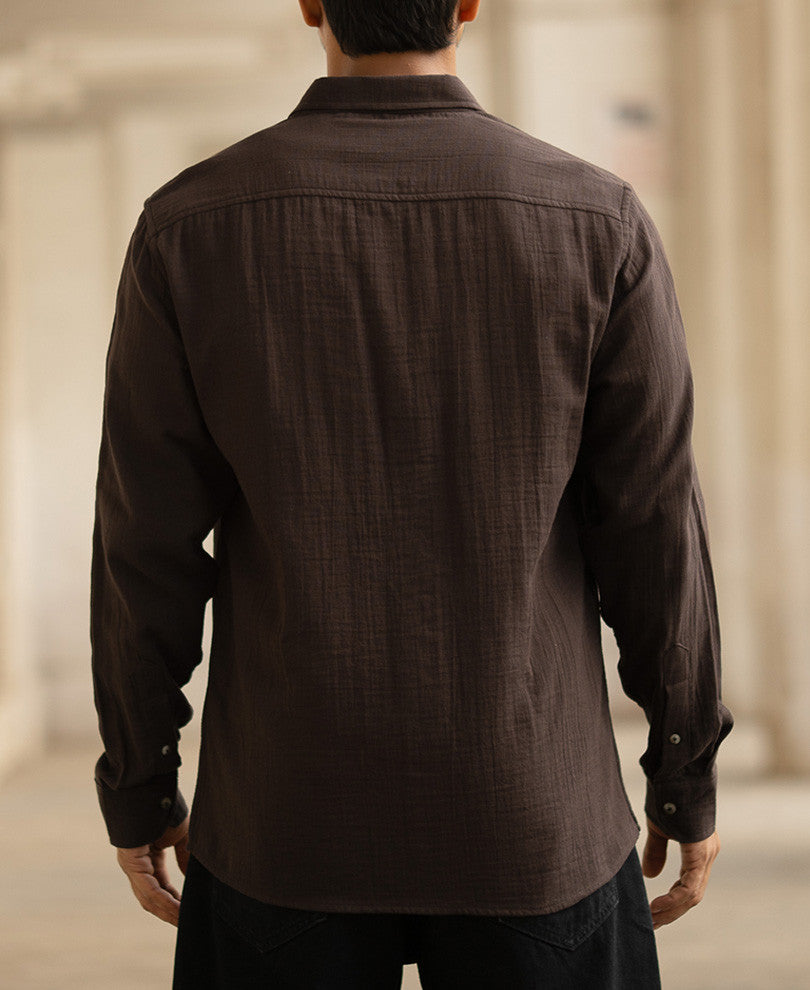 Dark Coffee Double Pocket Regular Fit Full Sleeves Shirt