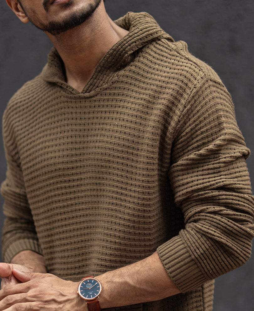Dark Beige Knits Regular Fit Hoodie T-Shirt