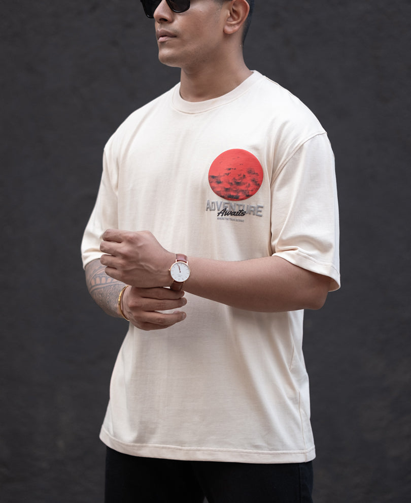 Light Fawn Printed Oversized Half Sleeves T-Shirt