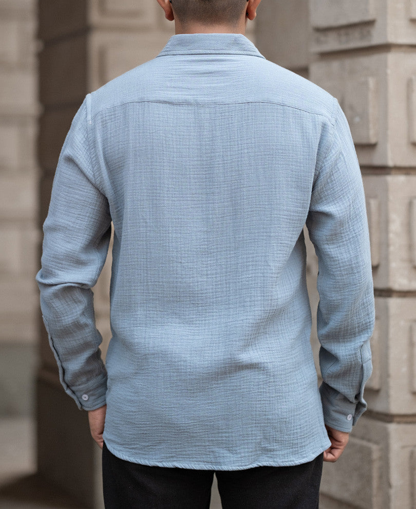 Grey Crinkled Regular Fit Full Sleeves Shirt