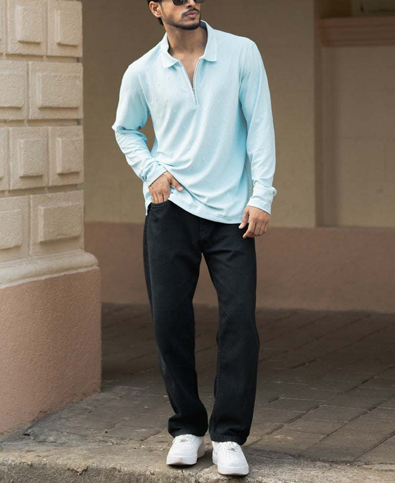 Sky Blue Regular Fit Full Sleeves T-Shirt