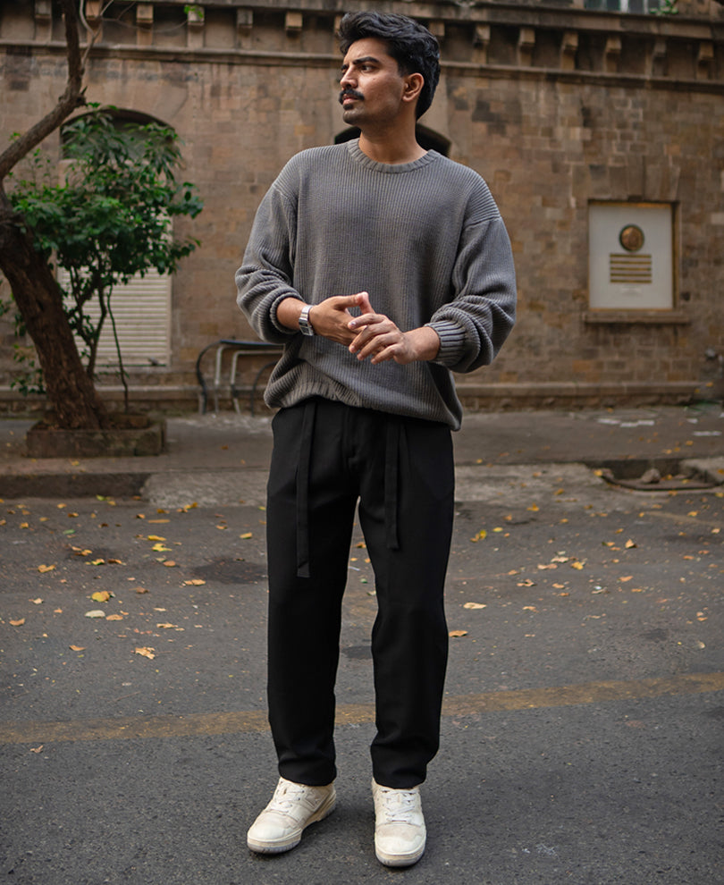 Black Pleated Trousers With Belt