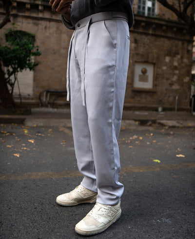 Grey Pleated Trousers With Belt
