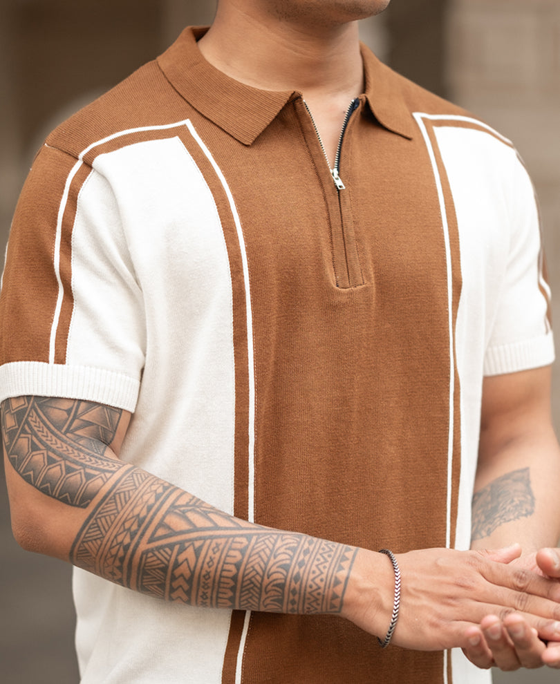 Brown Regular Fit Half Sleeves Knit T-Shirt