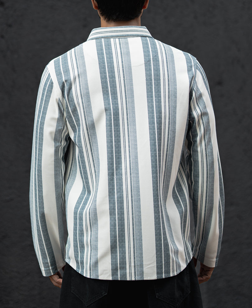 Off White And Blue Striped Regular Fit Full Sleeves Shirt
