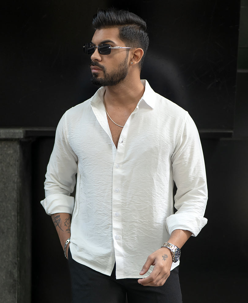 White Full Sleeves Regular Fit Shirt