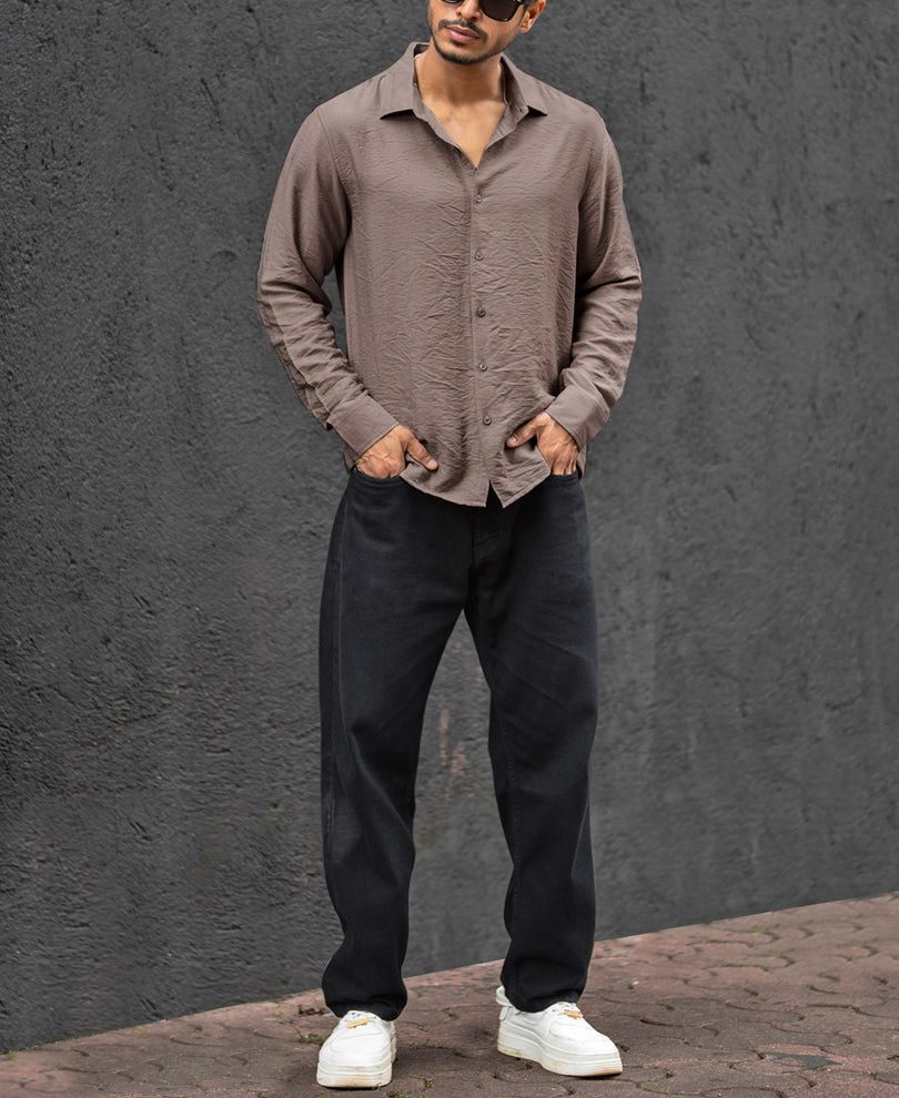 Coffee Plain Regular Fit Full Sleeves Shirt
