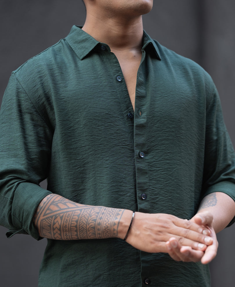Dark Green Regular Fit Full Sleeves Shirt
