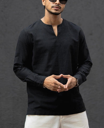 Black Regular Fit Full Sleeves Kurta Style Shirt