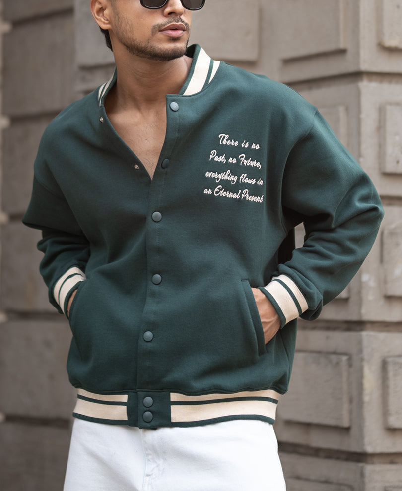 Pine Green Regular Fit Varsity Jacket