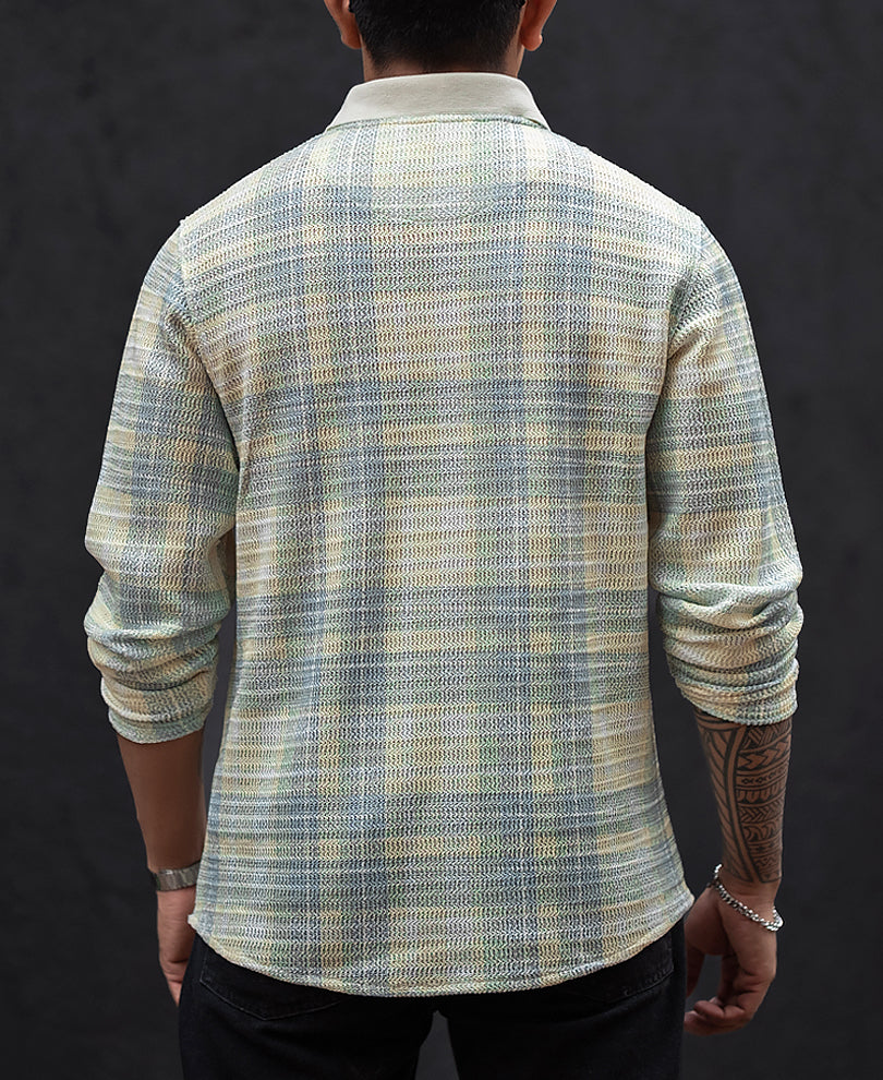 Cream Regular Fit Full Sleeves Collar T-Shirt
