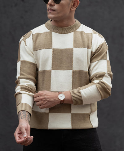 White Brown Regular Fit Full Sleeves T-Shirt