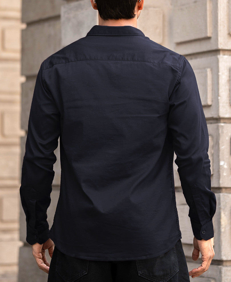 Navy Blue Plain Regular Fit Shirt