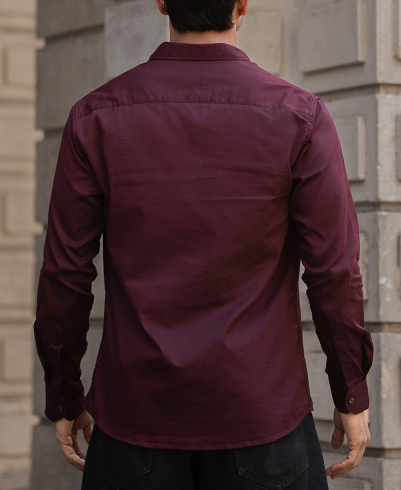 Basic Wine Regular Fit Full Sleeves Shirt