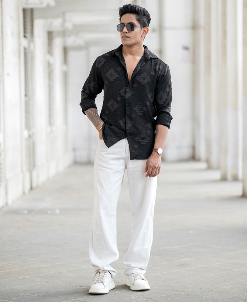 Black Geometric Jacquard Shirt