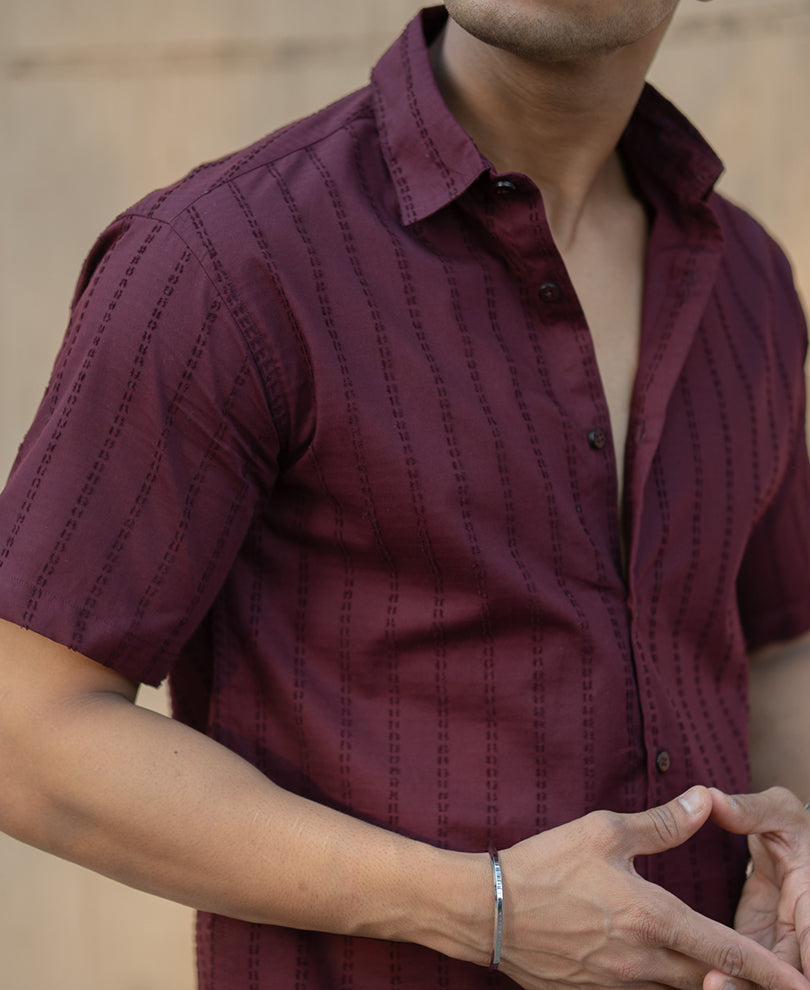 Wine Regular Fit Half Sleeves Shirt