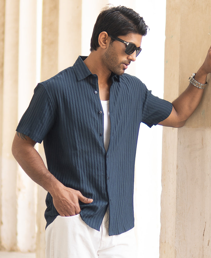 Navy Regular Fit Half Sleeves Shirt