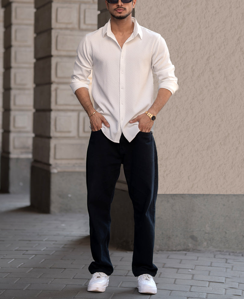 White Structure Regular Fit Shirt