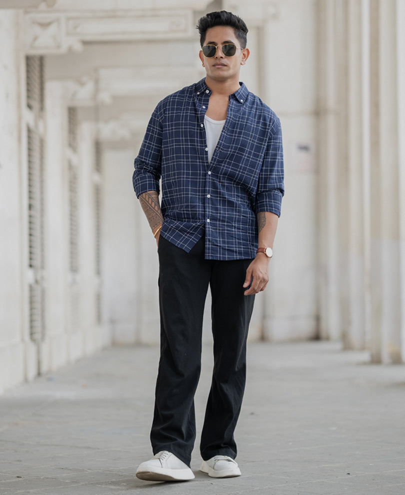 Blue Checked Full Sleeves Regular Fit Shirt