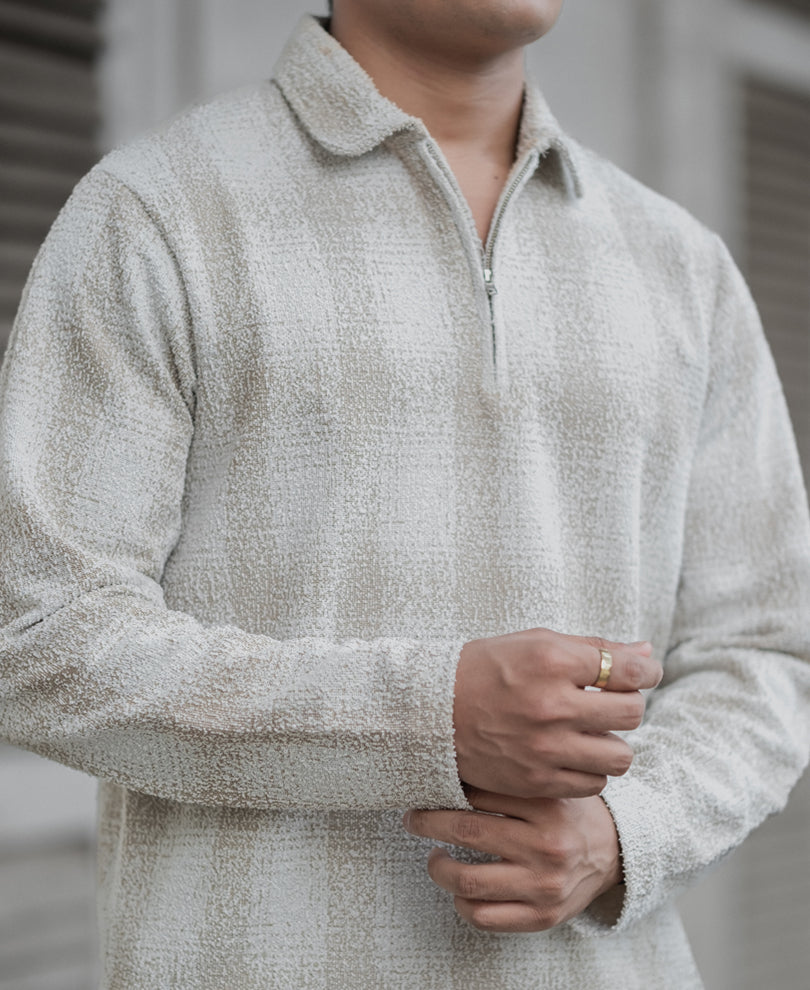 Beige Structured Full Sleeves Regular Fit T-Shirt