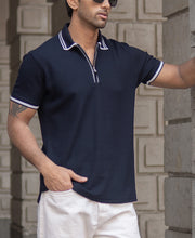 Navy Structured Polo T-Shirt